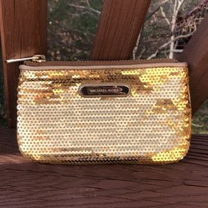 Michael Kors gold sequin small clutch